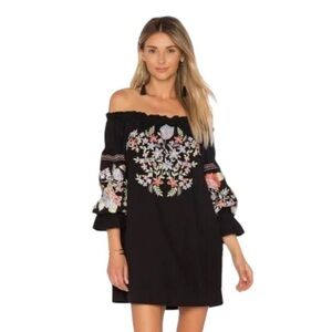 Free People Black Off-Shoulder Sundress with Bishop Sleeves